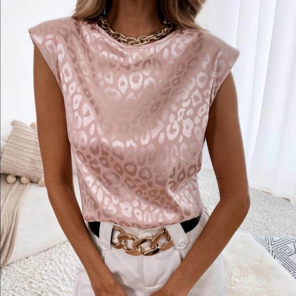 Satin brown leopard print sleeveless blouse - Picture 10 of 15